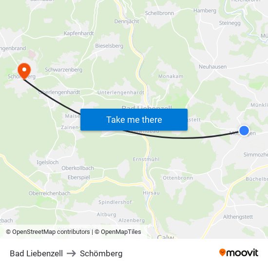 Bad Liebenzell to Schömberg map