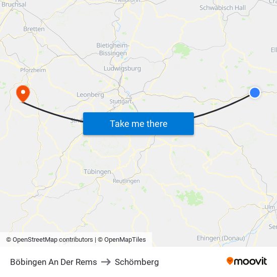 Böbingen An Der Rems to Schömberg map