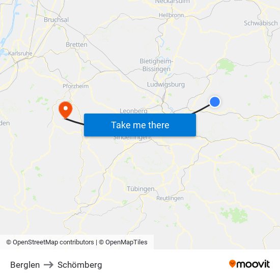 Berglen to Schömberg map
