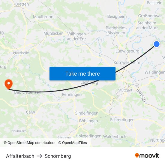 Affalterbach to Schömberg map