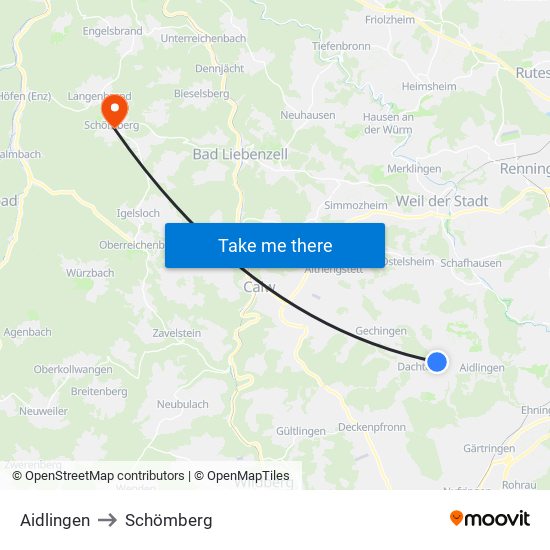 Aidlingen to Schömberg map