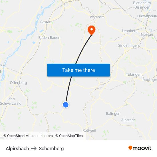 Alpirsbach to Schömberg map