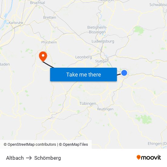 Altbach to Schömberg map