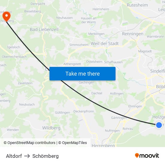 Altdorf to Schömberg map