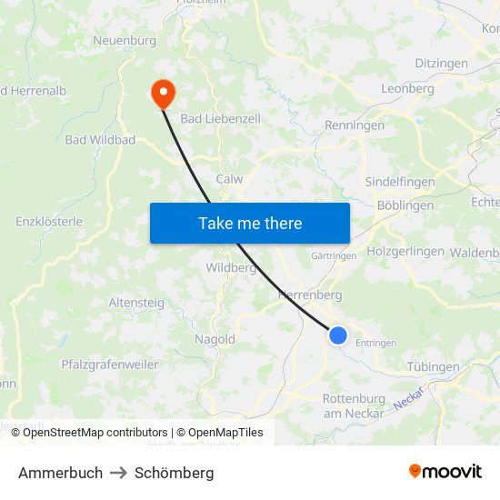 Ammerbuch to Schömberg map