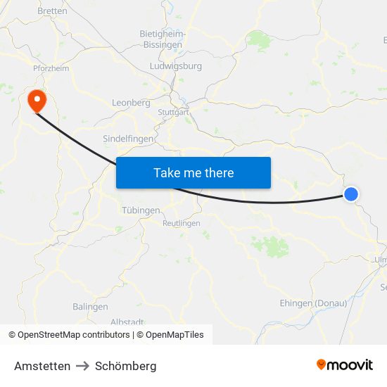 Amstetten to Schömberg map