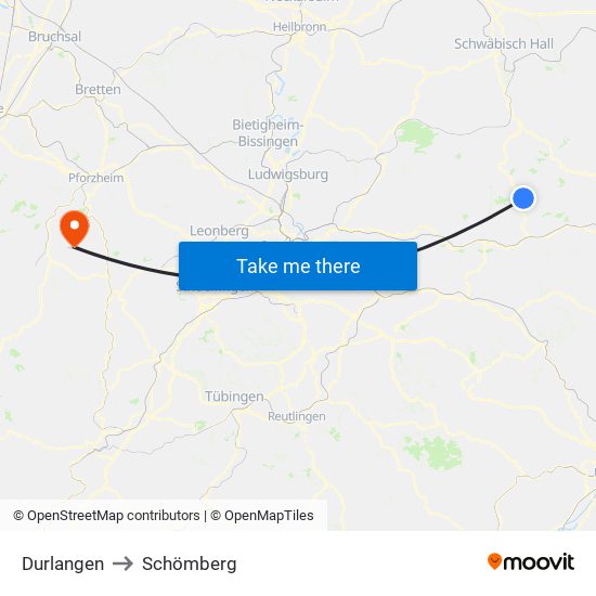 Durlangen to Schömberg map