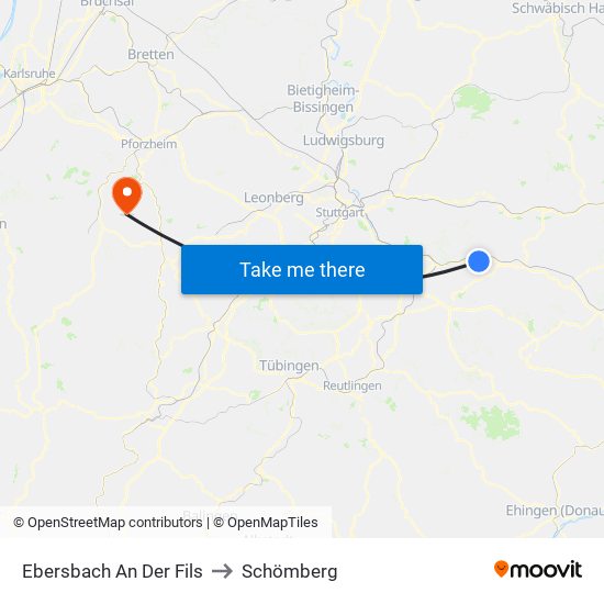 Ebersbach An Der Fils to Schömberg map