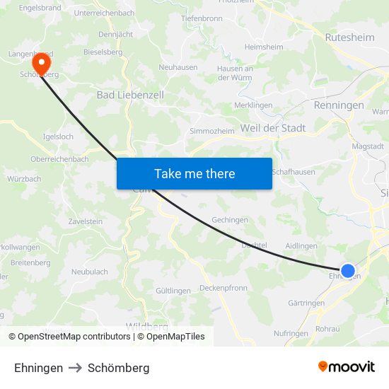 Ehningen to Schömberg map