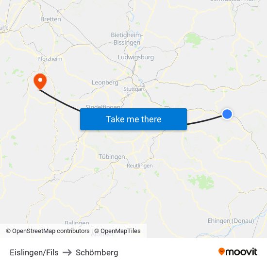 Eislingen/Fils to Schömberg map