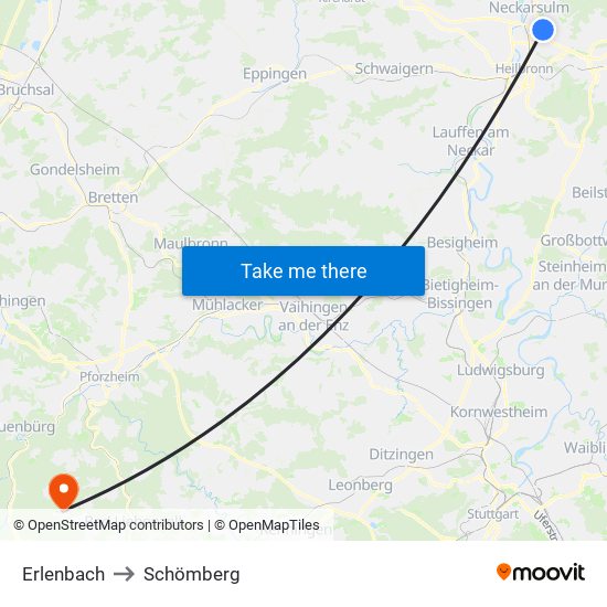 Erlenbach to Schömberg map