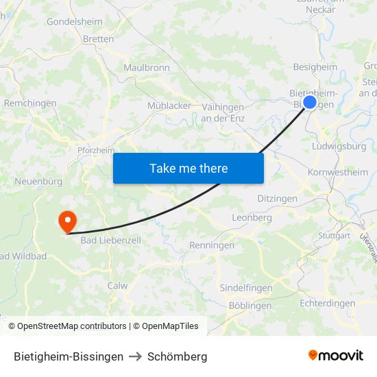 Bietigheim-Bissingen to Schömberg map