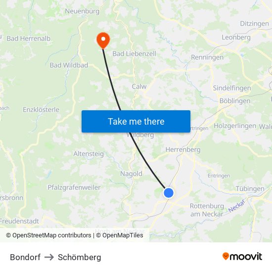 Bondorf to Schömberg map