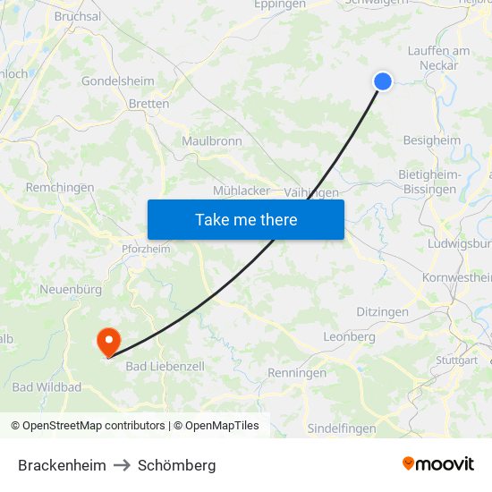 Brackenheim to Schömberg map