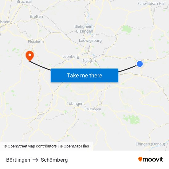 Börtlingen to Schömberg map