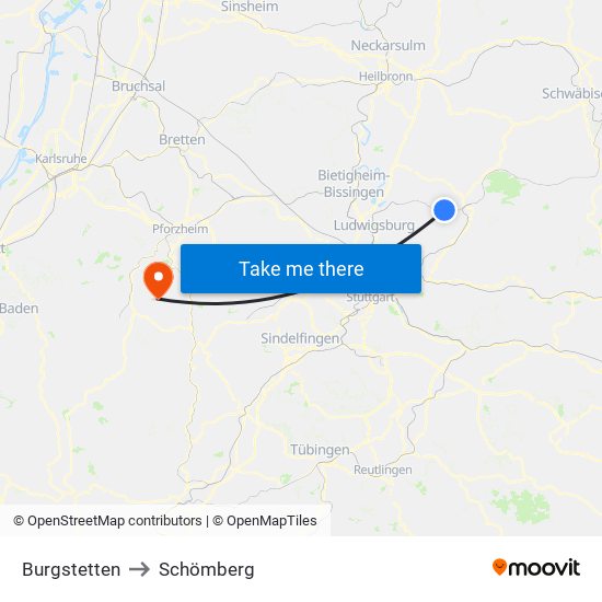 Burgstetten to Schömberg map