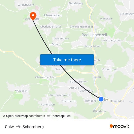 Calw to Schömberg map