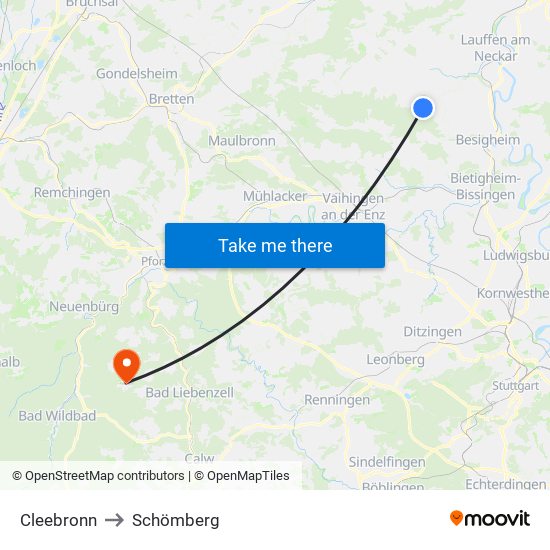 Cleebronn to Schömberg map