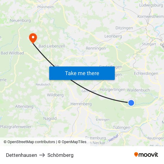 Dettenhausen to Schömberg map