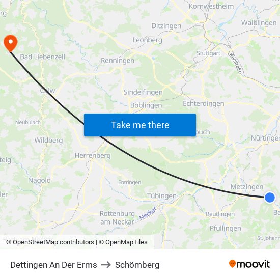 Dettingen An Der Erms to Schömberg map