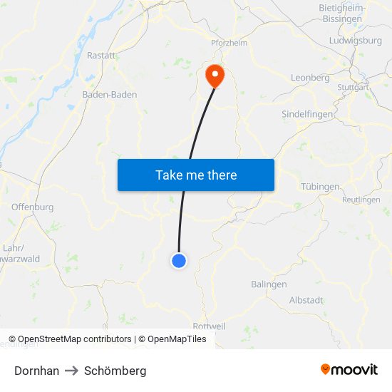 Dornhan to Schömberg map