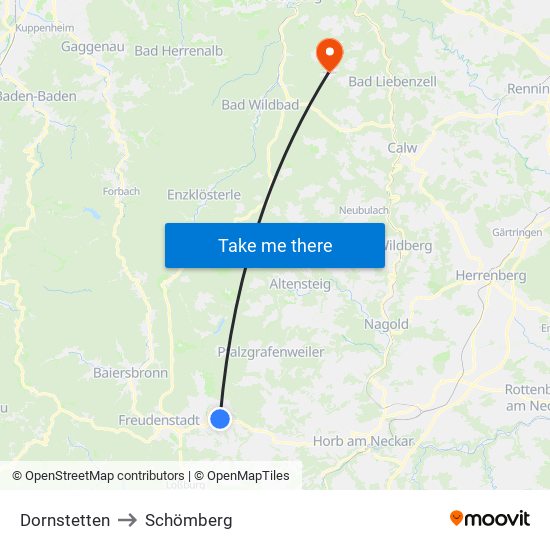 Dornstetten to Schömberg map