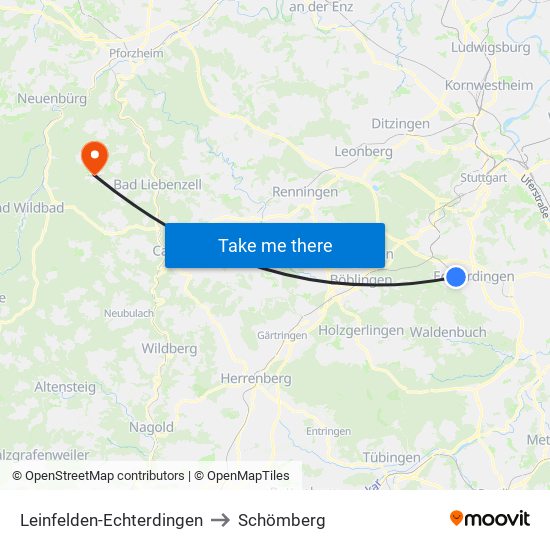 Leinfelden-Echterdingen to Schömberg map