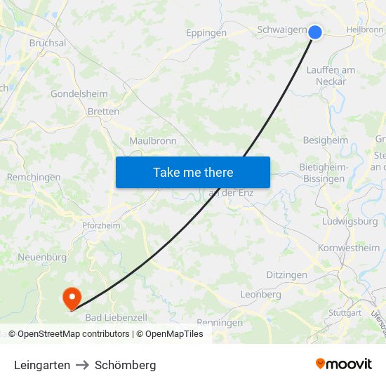 Leingarten to Schömberg map