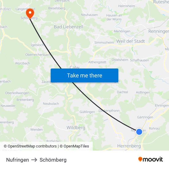 Nufringen to Schömberg map