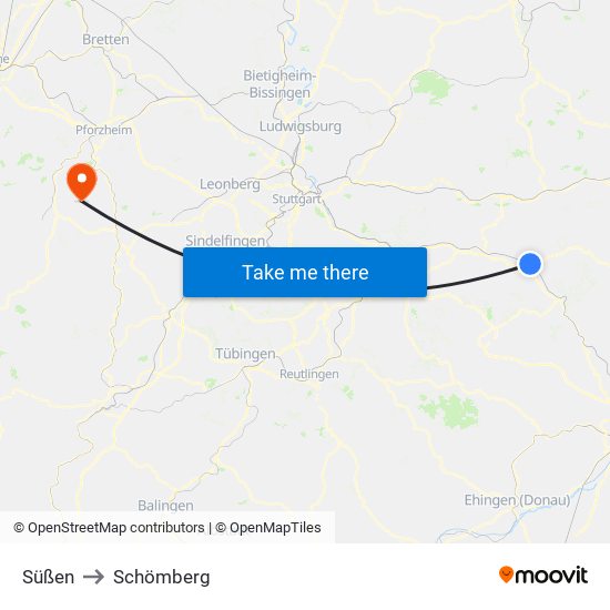 Süßen to Schömberg map