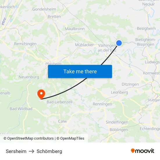 Sersheim to Schömberg map