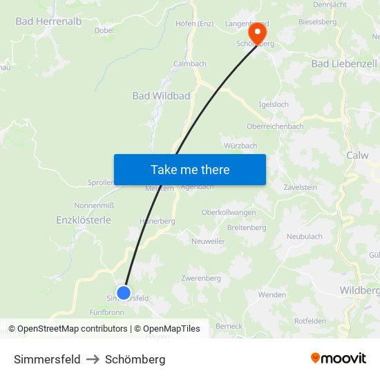 Simmersfeld to Schömberg map