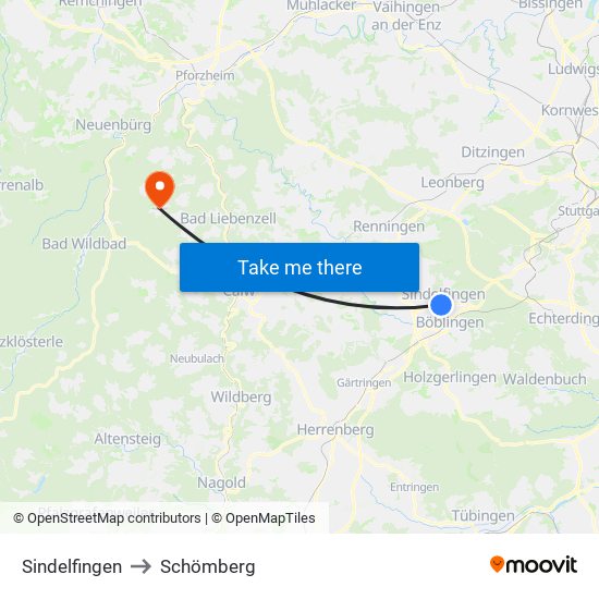 Sindelfingen to Schömberg map