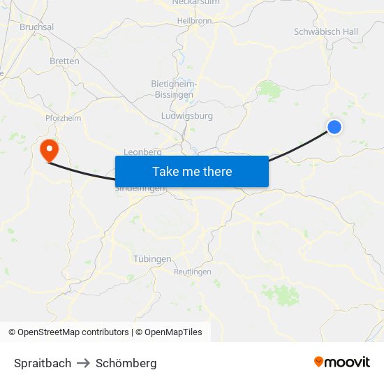 Spraitbach to Schömberg map