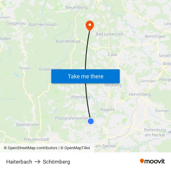 Haiterbach to Schömberg map