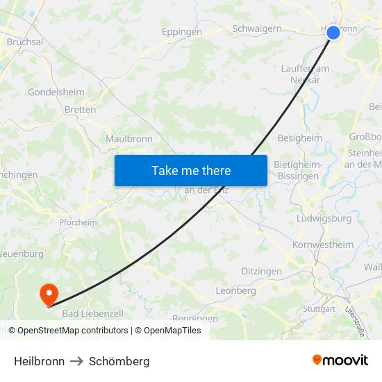 Heilbronn to Schömberg map