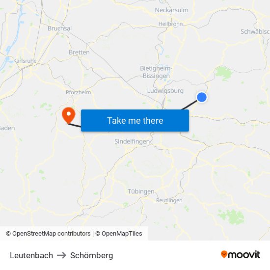 Leutenbach to Schömberg map