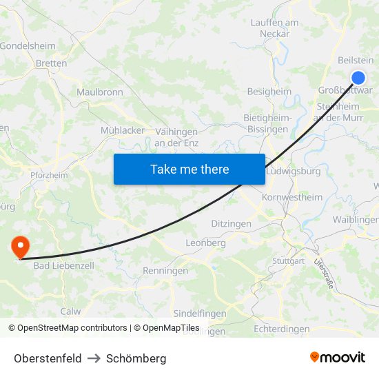 Oberstenfeld to Schömberg map