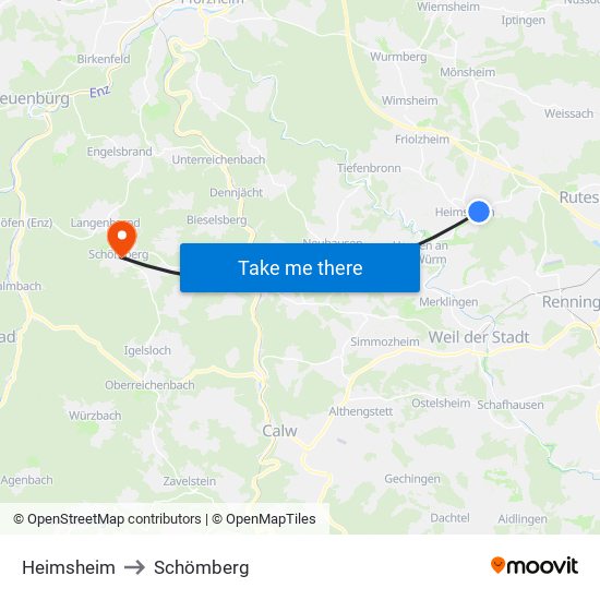 Heimsheim to Schömberg map