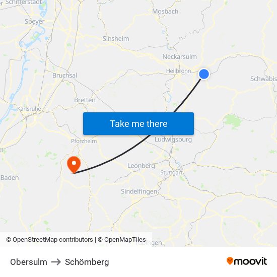 Obersulm to Schömberg map