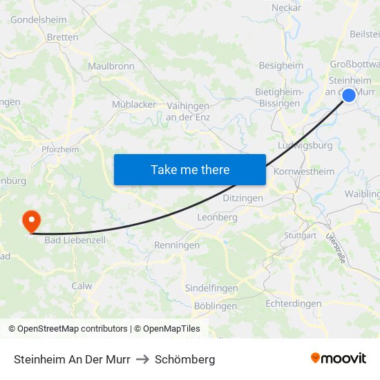 Steinheim An Der Murr to Schömberg map