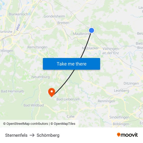 Sternenfels to Schömberg map