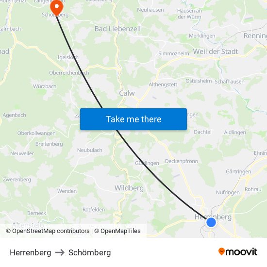 Herrenberg to Schömberg map