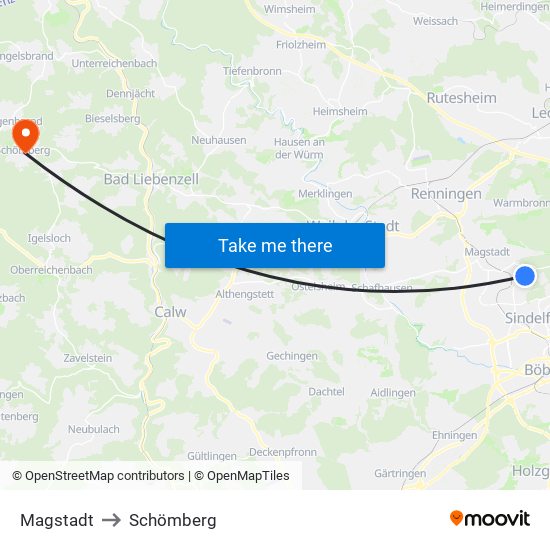 Magstadt to Schömberg map
