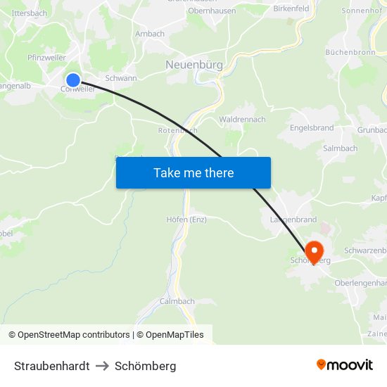 Straubenhardt to Schömberg map