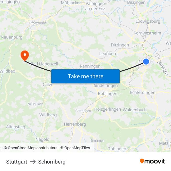 Stuttgart to Schömberg map