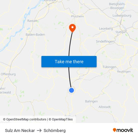 Sulz Am Neckar to Schömberg map