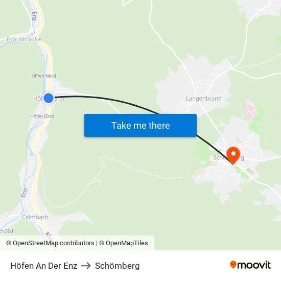 Höfen An Der Enz to Schömberg map