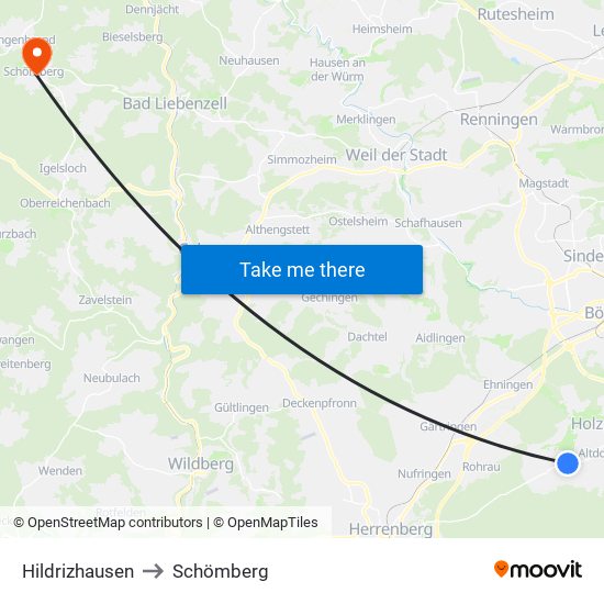 Hildrizhausen to Schömberg map