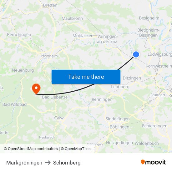 Markgröningen to Schömberg map